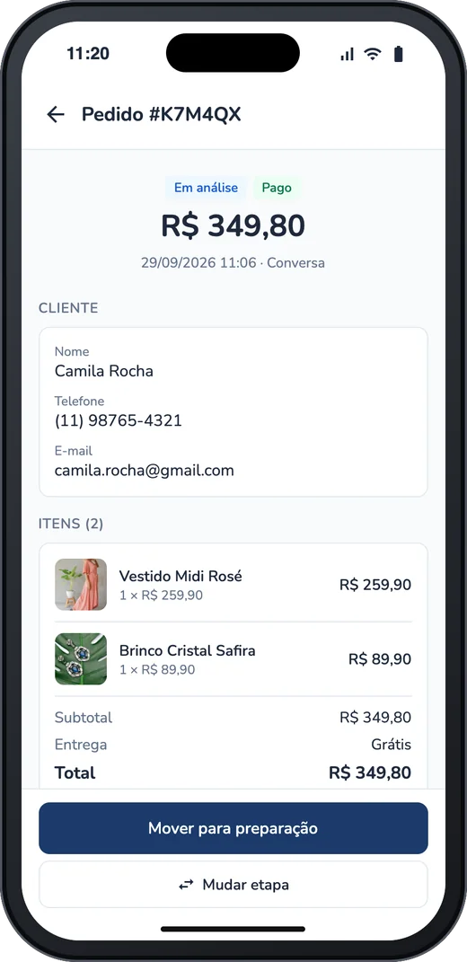 Loja no app para celular