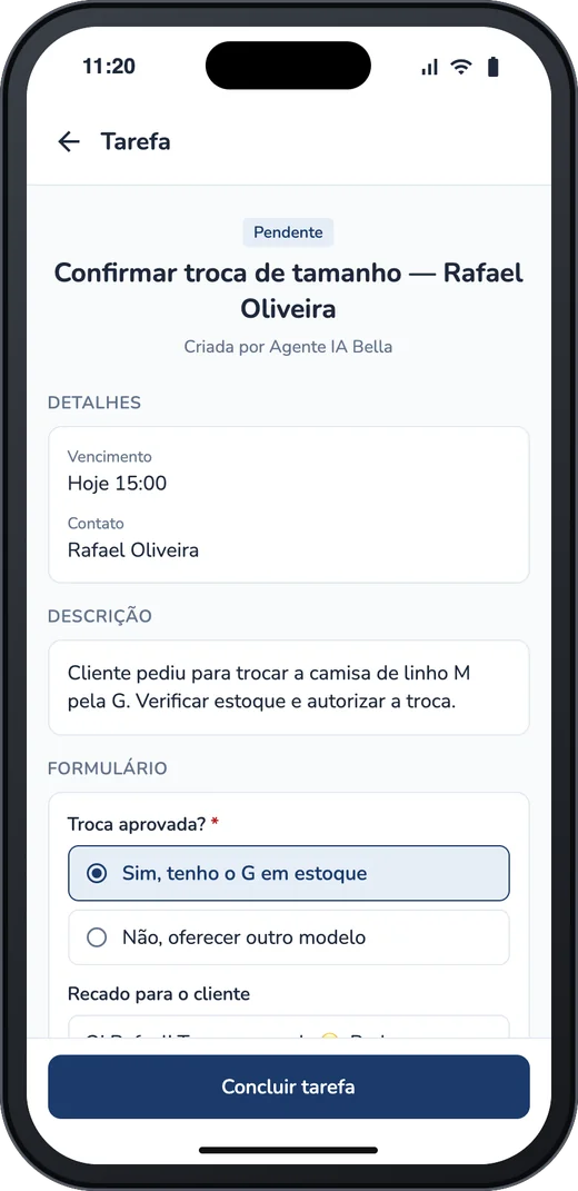 Tarefas no app para celular